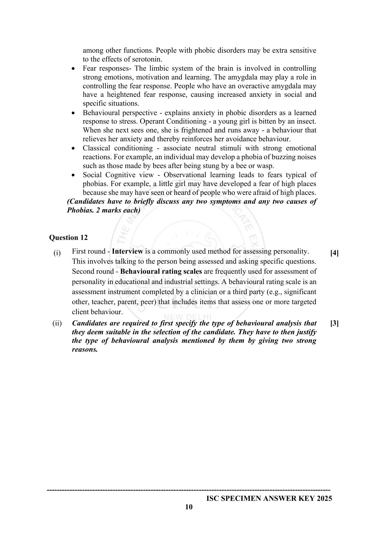 ISC Class 12 2025 PSYCHOLOGY (SQP & AK) Specimen Paper - Page 20