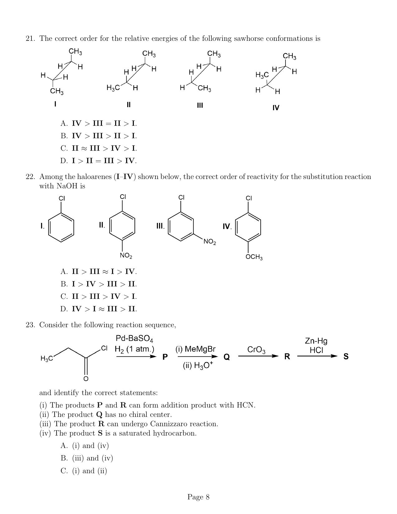 IISER Aptitude Test 2021 English Question Paper - Page 8