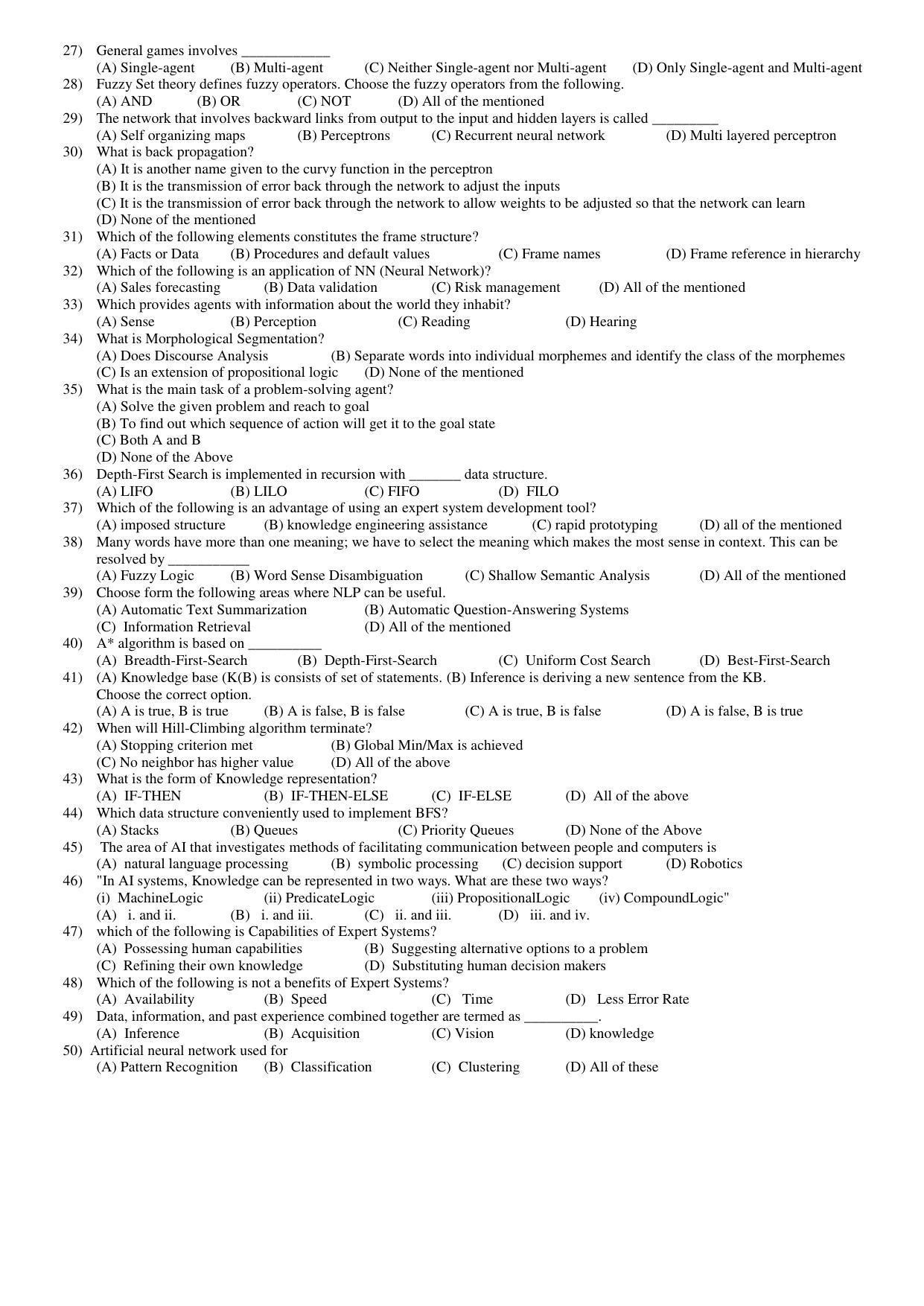 Hemchand North Gujarat University Sample Paper July-Sept 2021: M.Sc. (CA & IT)  Sem - IX 904 : Artificial Intelligence - Page 2
