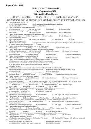 Hemchand North Gujarat University Sample Paper July-Sept 2021: M.Sc. (CA & IT)  Sem - IX 904 : Artificial Intelligence