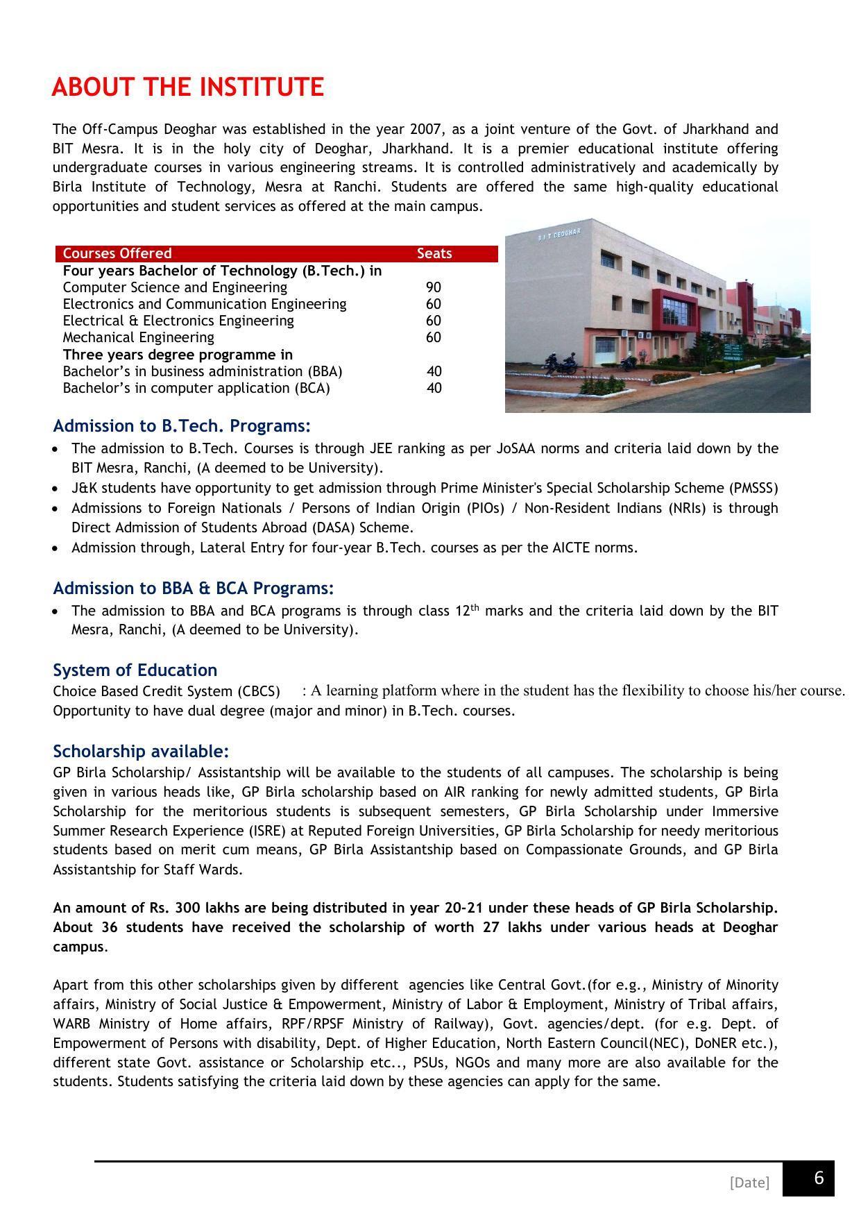 Birla Institute of Technology (BIT), Mesra Information Brochure 2021-22 - Page 6