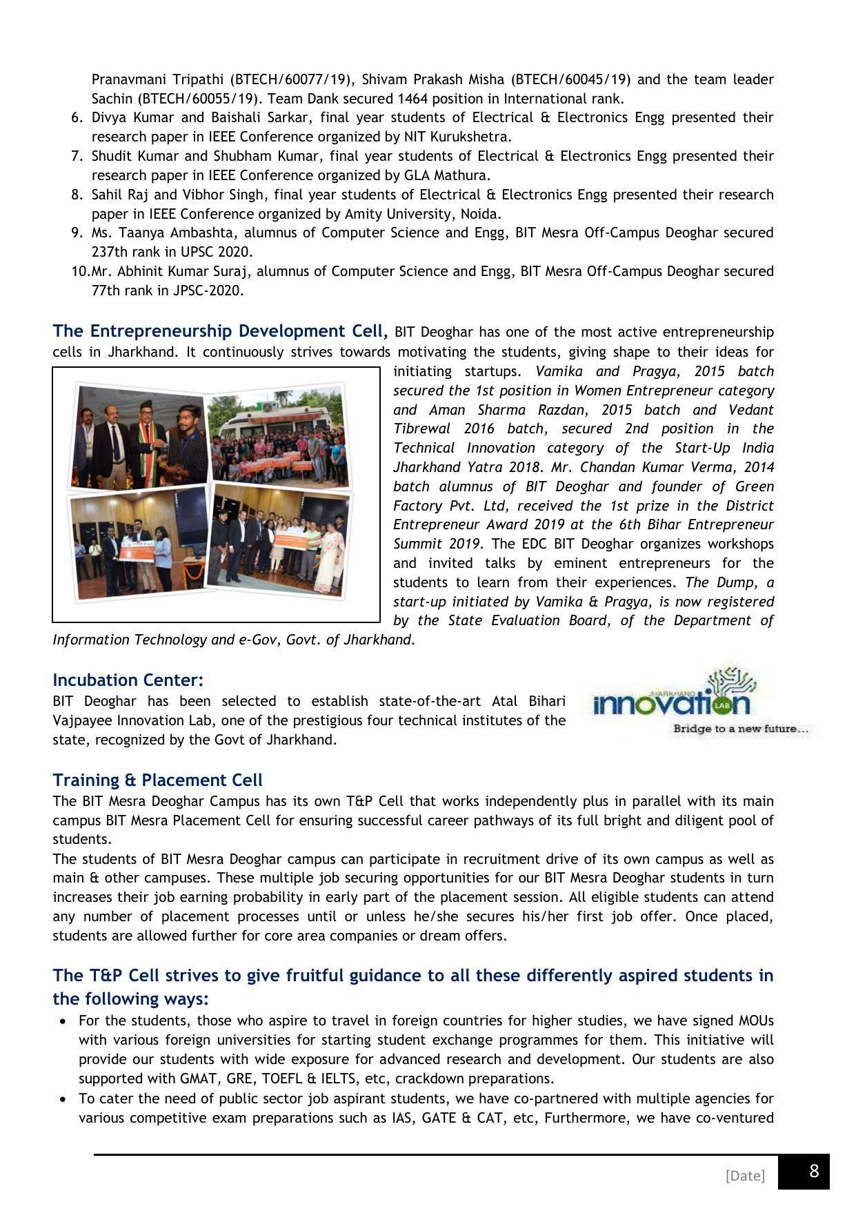 Birla Institute of Technology (BIT), Mesra Information Brochure 2021-22 - Page 8