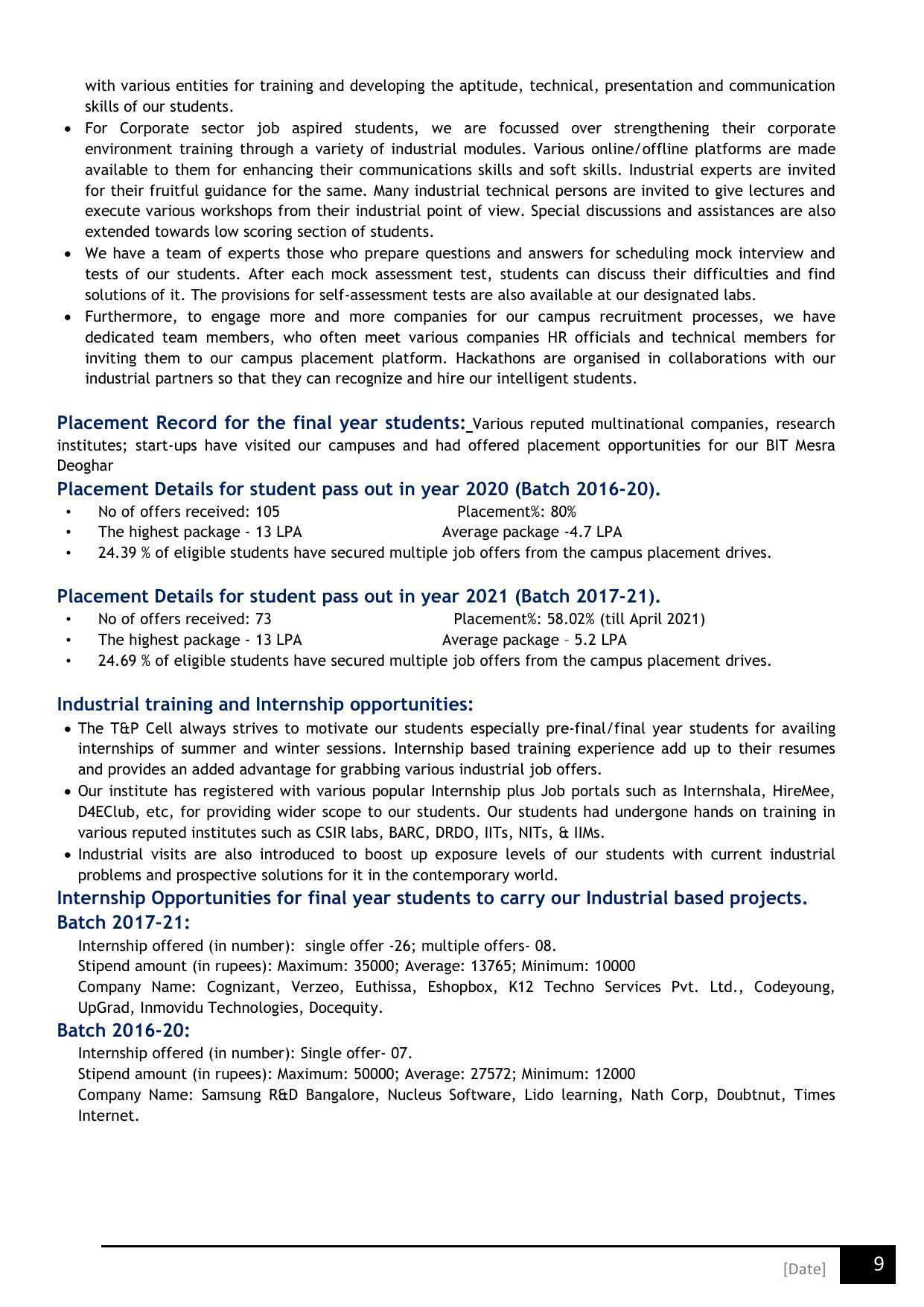 Birla Institute of Technology (BIT), Mesra Information Brochure 2021-22 - Page 9