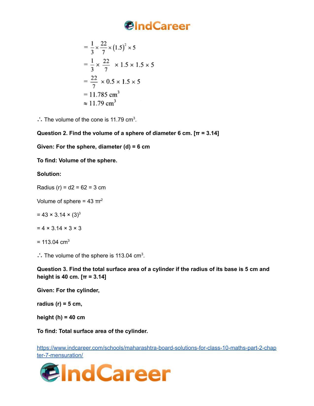 Maharashtra Board Solutions for Class 10-Maths (Part 2): Chapter 7- Mensuration - Page 3