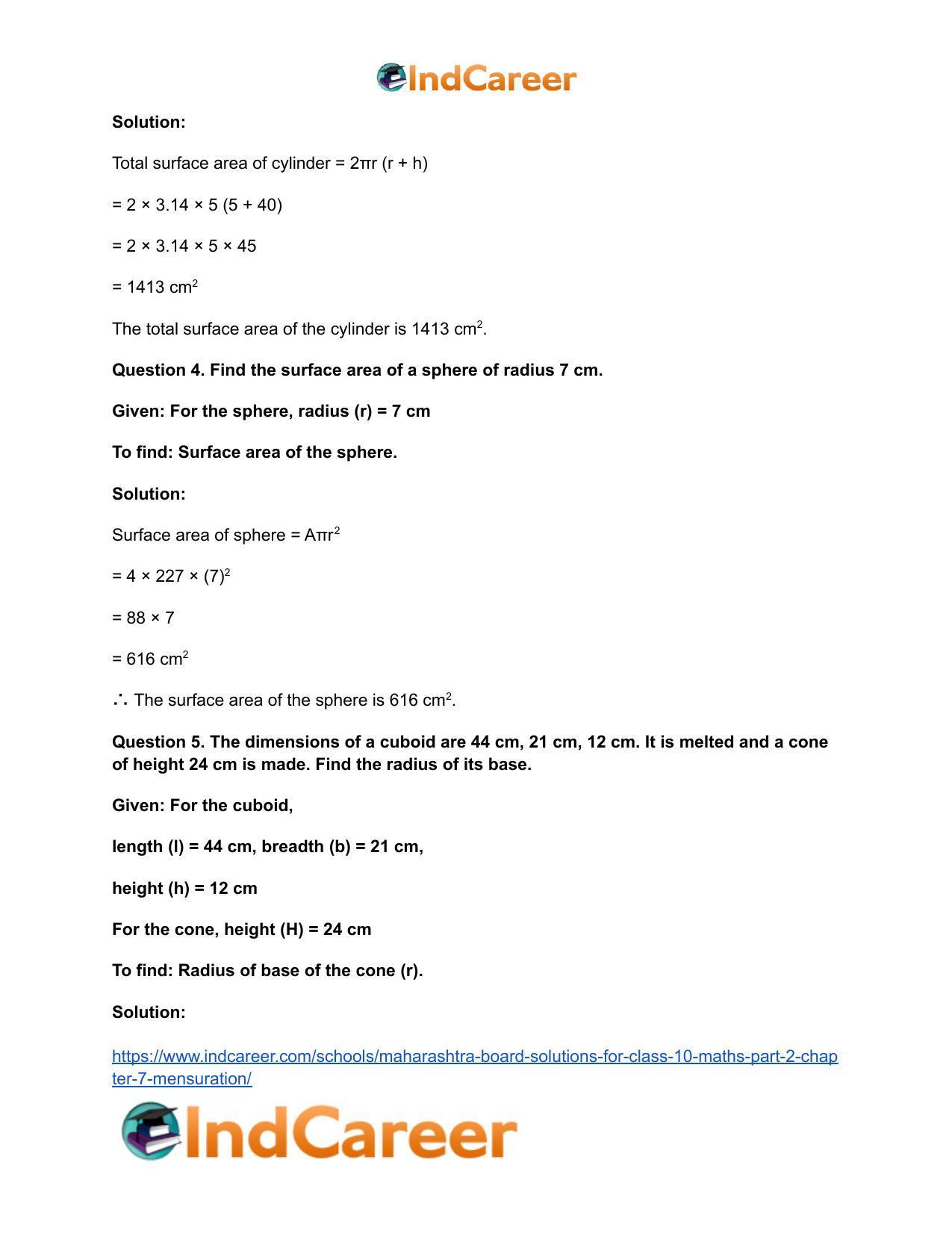 Maharashtra Board Solutions for Class 10-Maths (Part 2): Chapter 7- Mensuration - Page 4