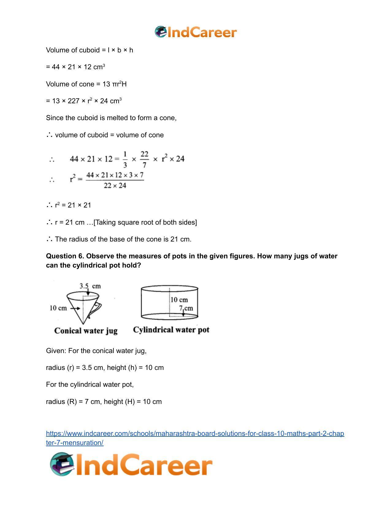 Maharashtra Board Solutions for Class 10-Maths (Part 2): Chapter 7- Mensuration - Page 5