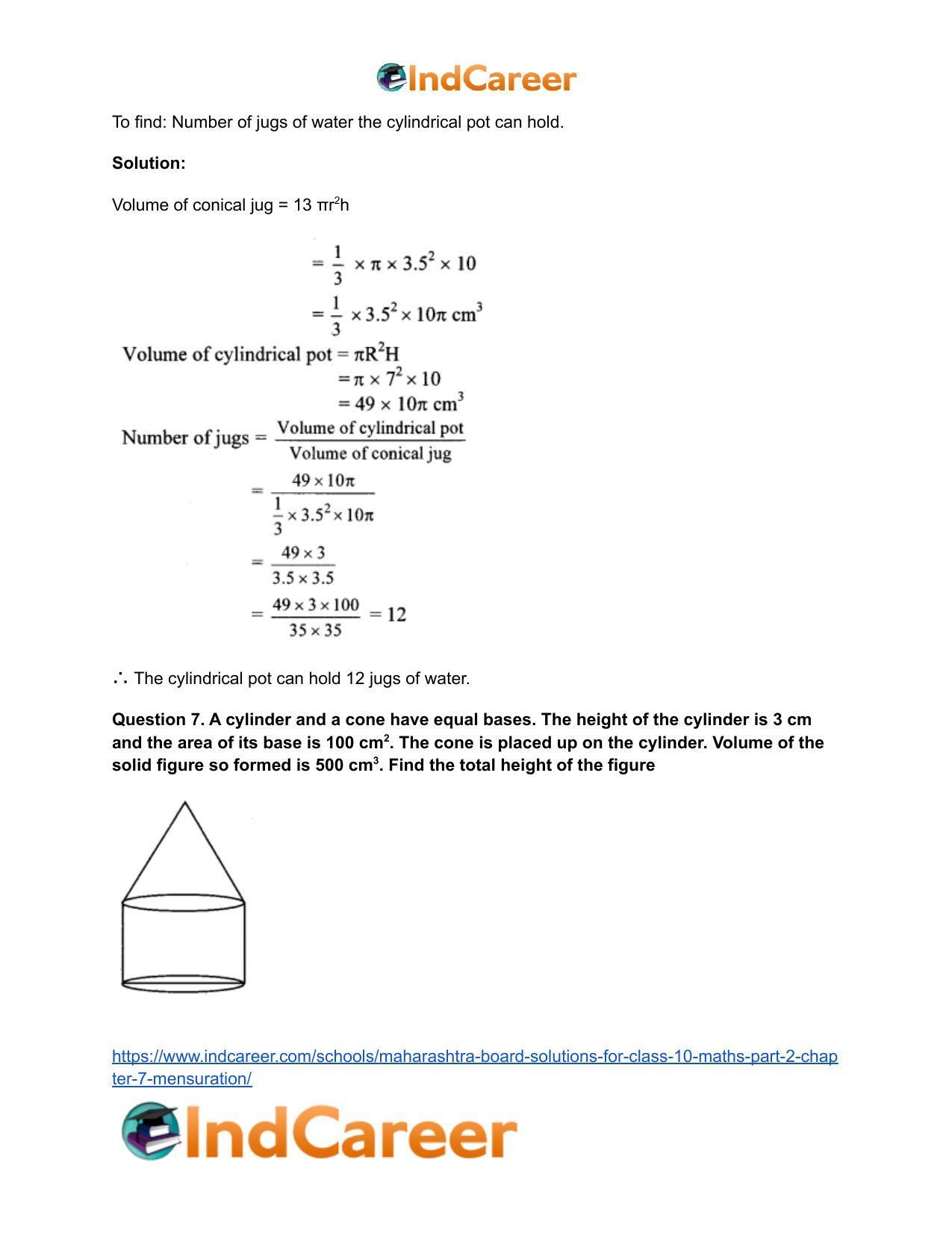 Maharashtra Board Solutions for Class 10-Maths (Part 2): Chapter 7- Mensuration - Page 6