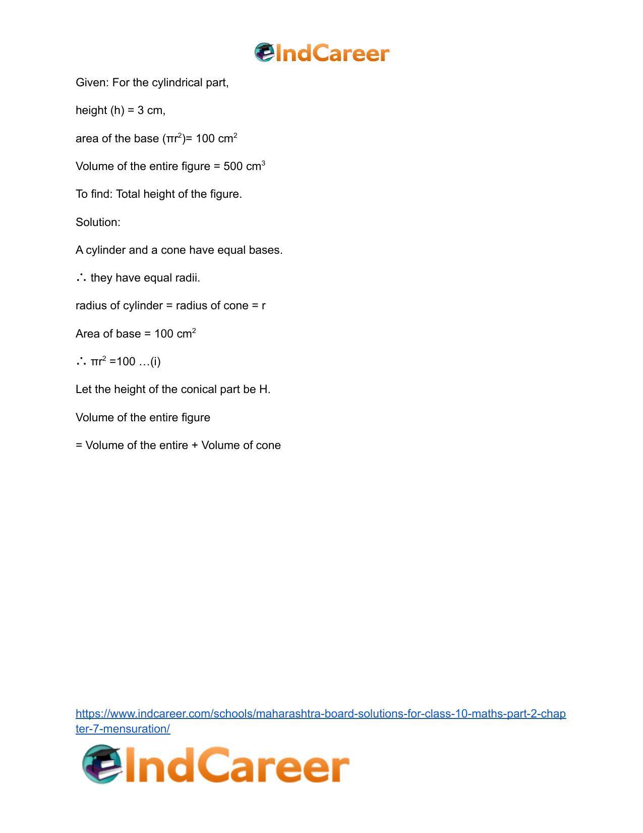 Maharashtra Board Solutions for Class 10-Maths (Part 2): Chapter 7- Mensuration - Page 7