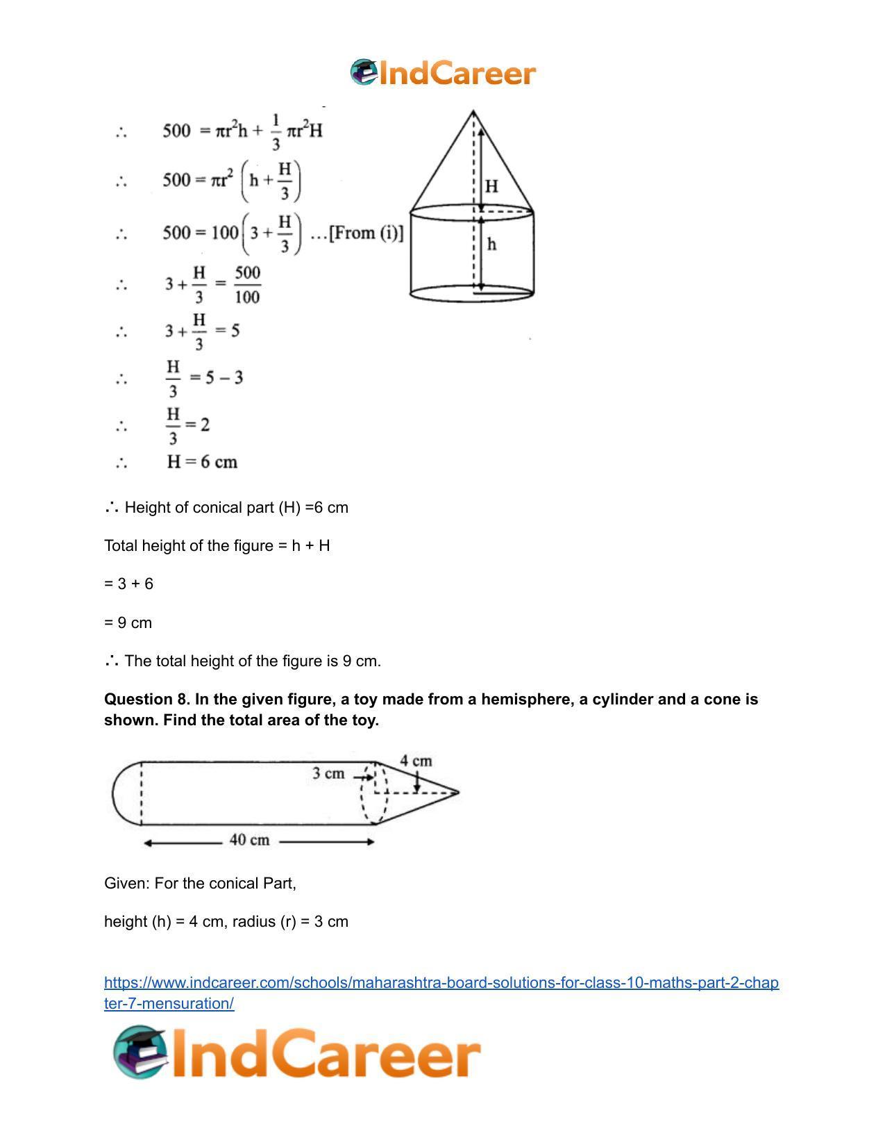 Maharashtra Board Solutions for Class 10-Maths (Part 2): Chapter 7- Mensuration - Page 8