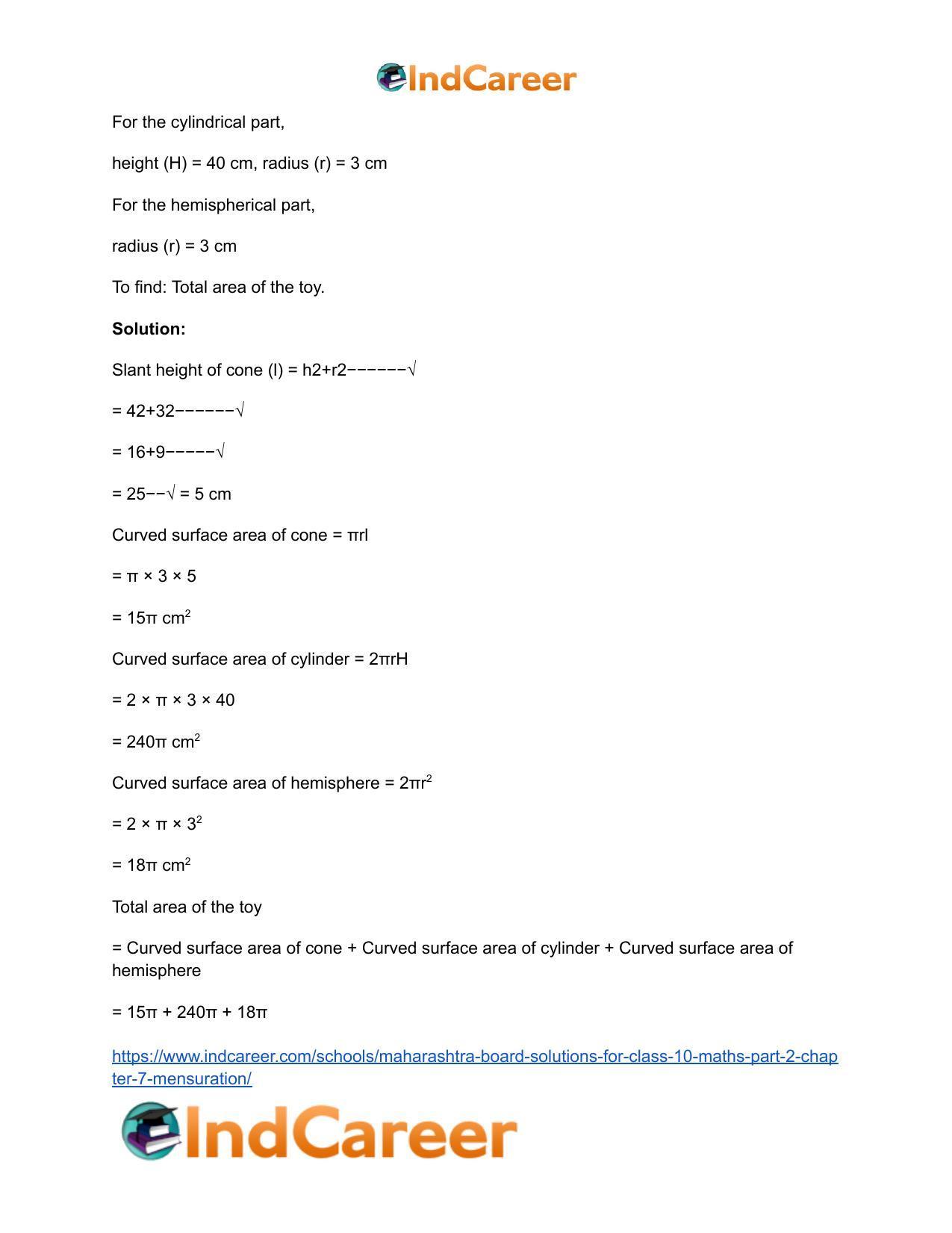 Maharashtra Board Solutions for Class 10-Maths (Part 2): Chapter 7- Mensuration - Page 9