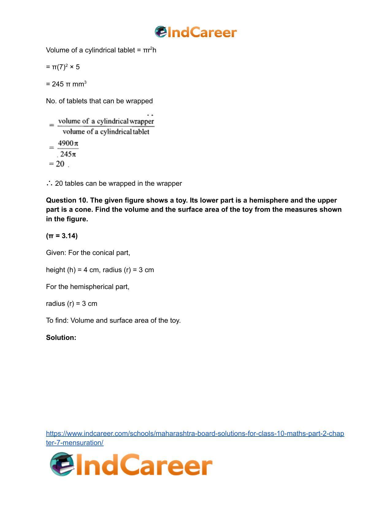 Maharashtra Board Solutions for Class 10-Maths (Part 2): Chapter 7- Mensuration - Page 11