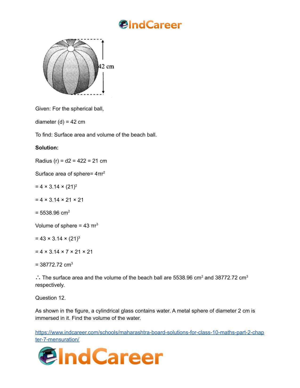 Maharashtra Board Solutions for Class 10-Maths (Part 2): Chapter 7- Mensuration - Page 13