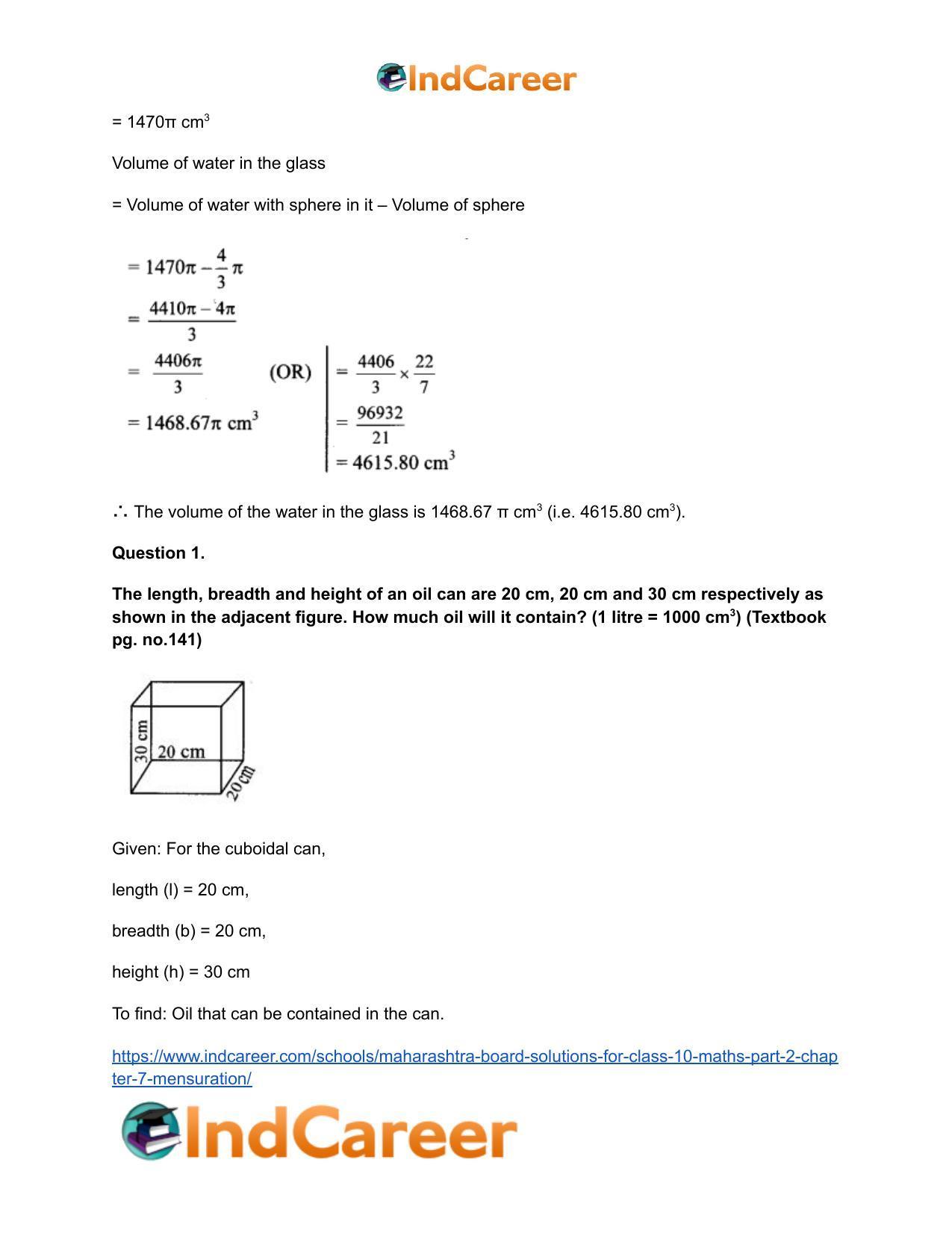 Maharashtra Board Solutions for Class 10-Maths (Part 2): Chapter 7- Mensuration - Page 15