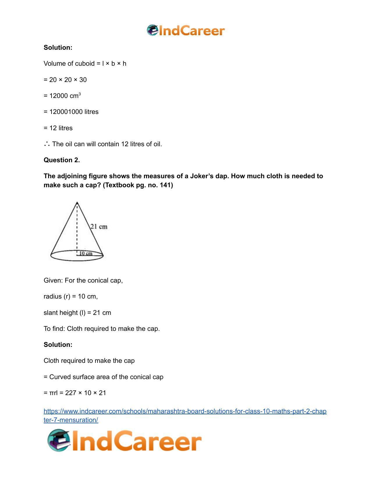 Maharashtra Board Solutions for Class 10-Maths (Part 2): Chapter 7- Mensuration - Page 16