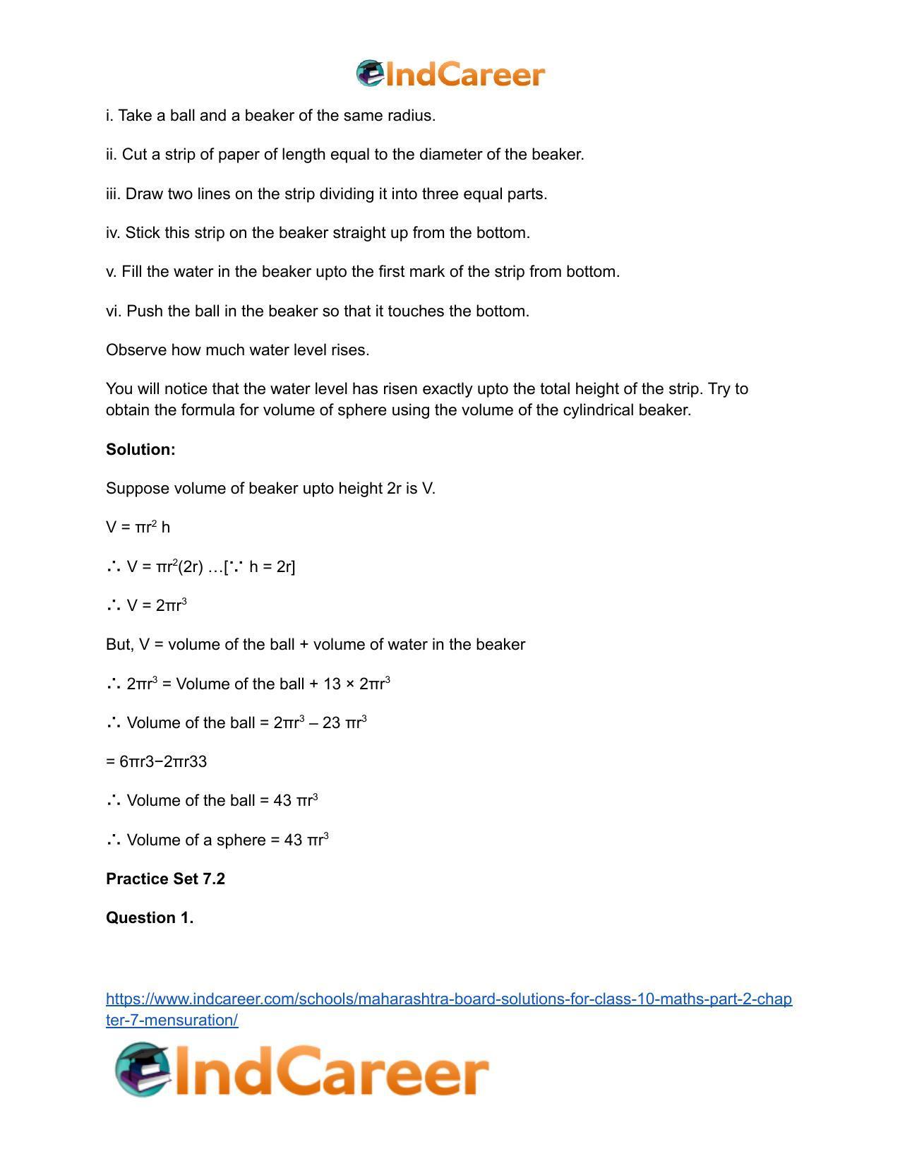 Maharashtra Board Solutions for Class 10-Maths (Part 2): Chapter 7- Mensuration - Page 19