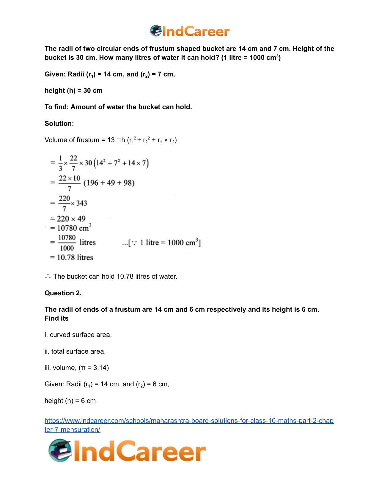 Maharashtra Board Solutions for Class 10-Maths (Part 2): Chapter 7- Mensuration - Page 20