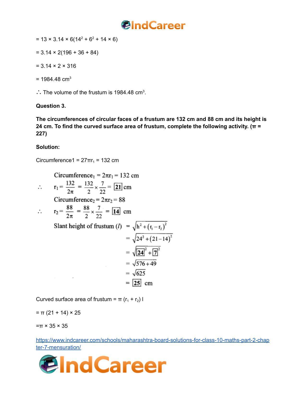 Maharashtra Board Solutions for Class 10-Maths (Part 2): Chapter 7- Mensuration - Page 22