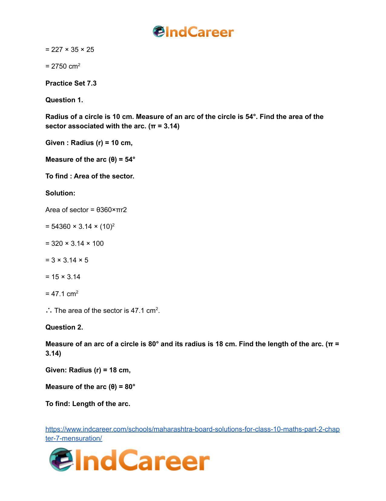 Maharashtra Board Solutions for Class 10-Maths (Part 2): Chapter 7- Mensuration - Page 23