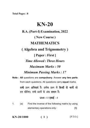 Sarguja University Question Paper - 2022 :  B.A. Part One (10+2+3) 3 Y DC Mathematics Paper I