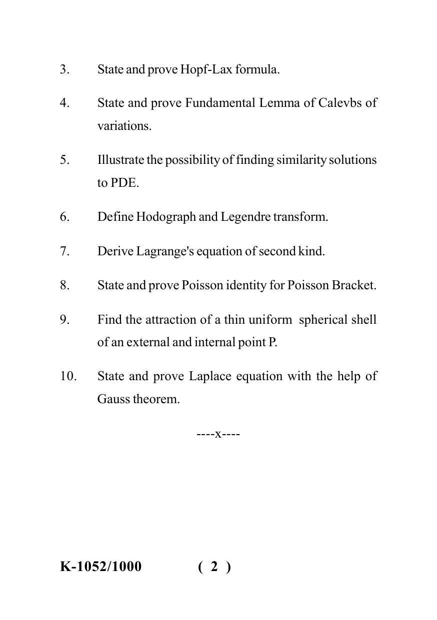 Sarguja University Question Paper - 2022 : M.A./M.Sc.(Final) Mathematics Partial Differential Equations,Mechanics & Gravitation Paper I - Page 2