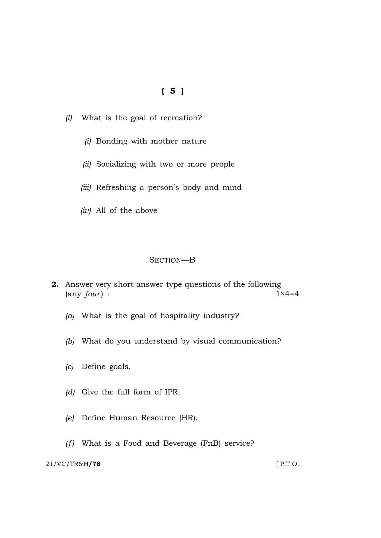 Meghalaya Board (MBOSE) Class 10 TOURISM AND HOSPITALITY (21-VC-TR&H) 2021 Question Paper - Page 5