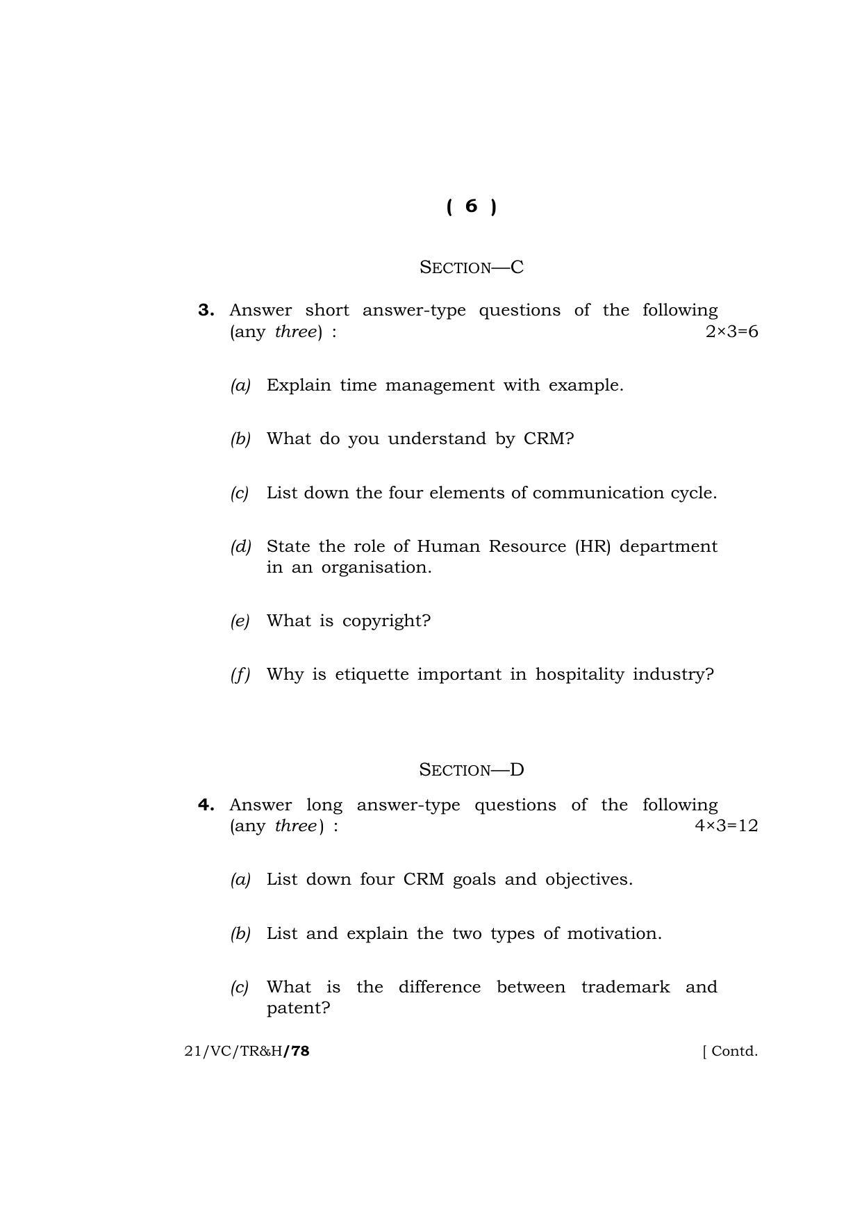 Meghalaya Board (MBOSE) Class 10 TOURISM AND HOSPITALITY (21-VC-TR&H) 2021 Question Paper - Page 6