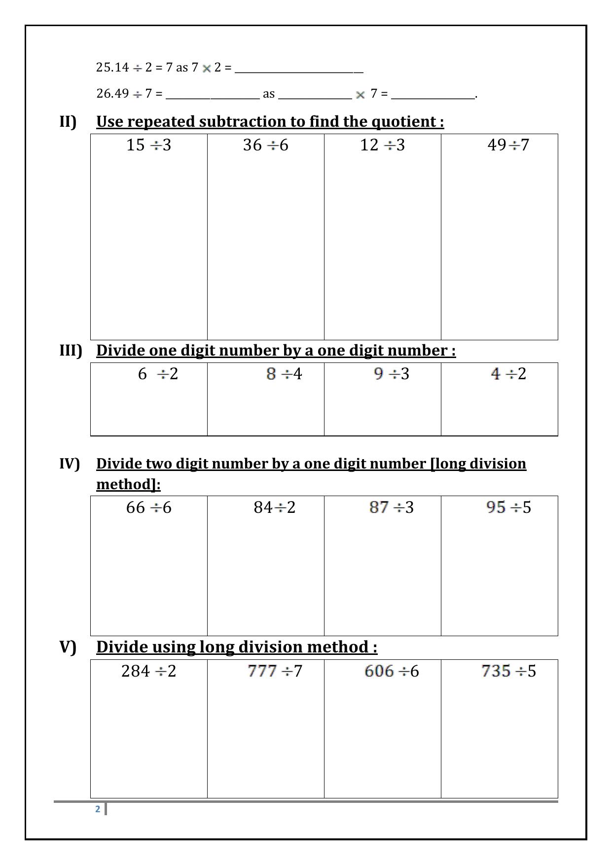 Worksheet for Class 3 Mathematics Division Assignment - Page 2