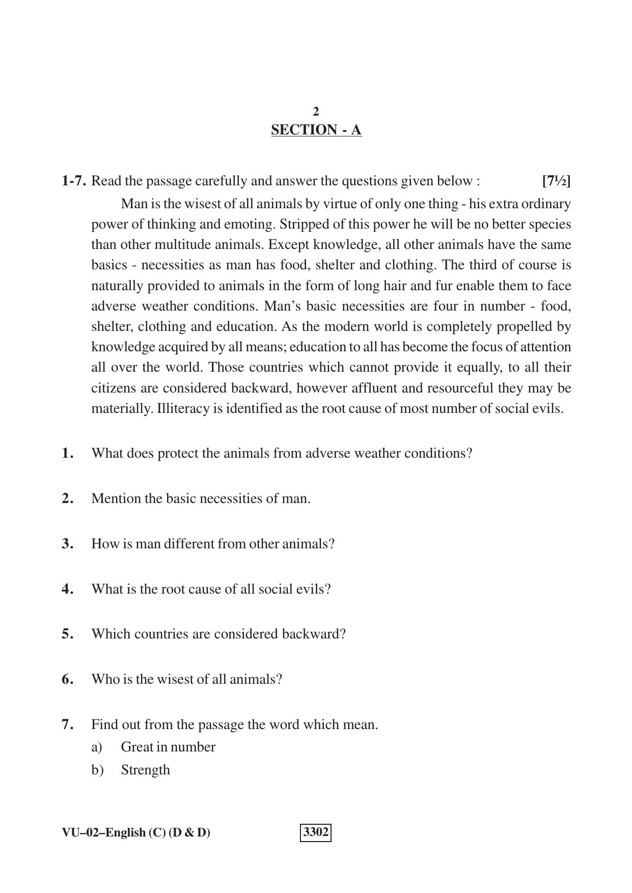 RBSE 2023 English (D&D) Varishtha Upadhyay Question Paper - Page 2