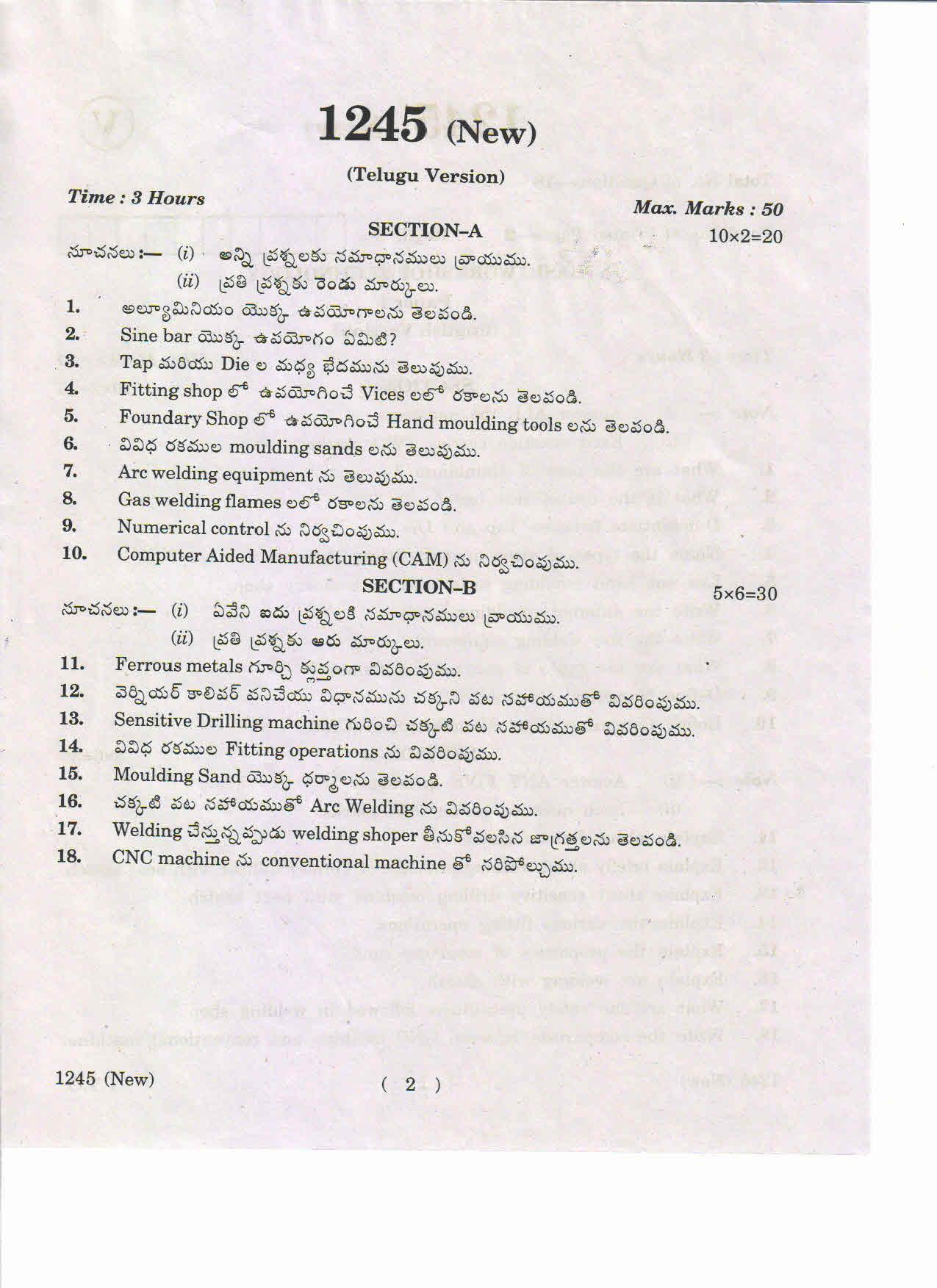 AP Inter. 2nd Year Vocational Question Paper May – 2019 - Basic Workshop Technology-I(New) - Page 2