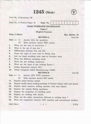 AP Inter. 2nd Year Vocational Question Paper May – 2019 - Basic Workshop Technology-I(New)
