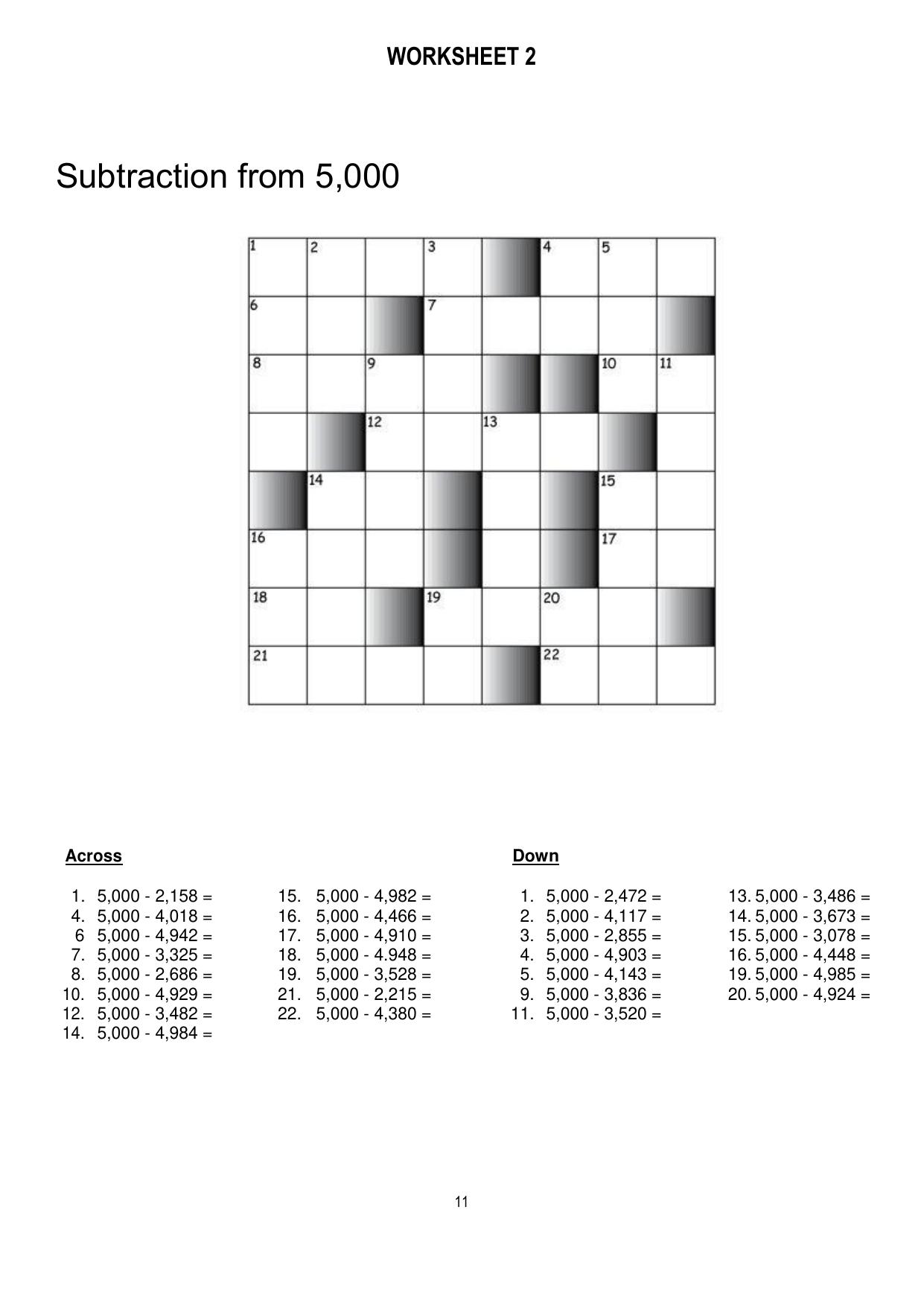 Worksheet for Class 4 Maths Assignment 71 Subtraction - Page 1