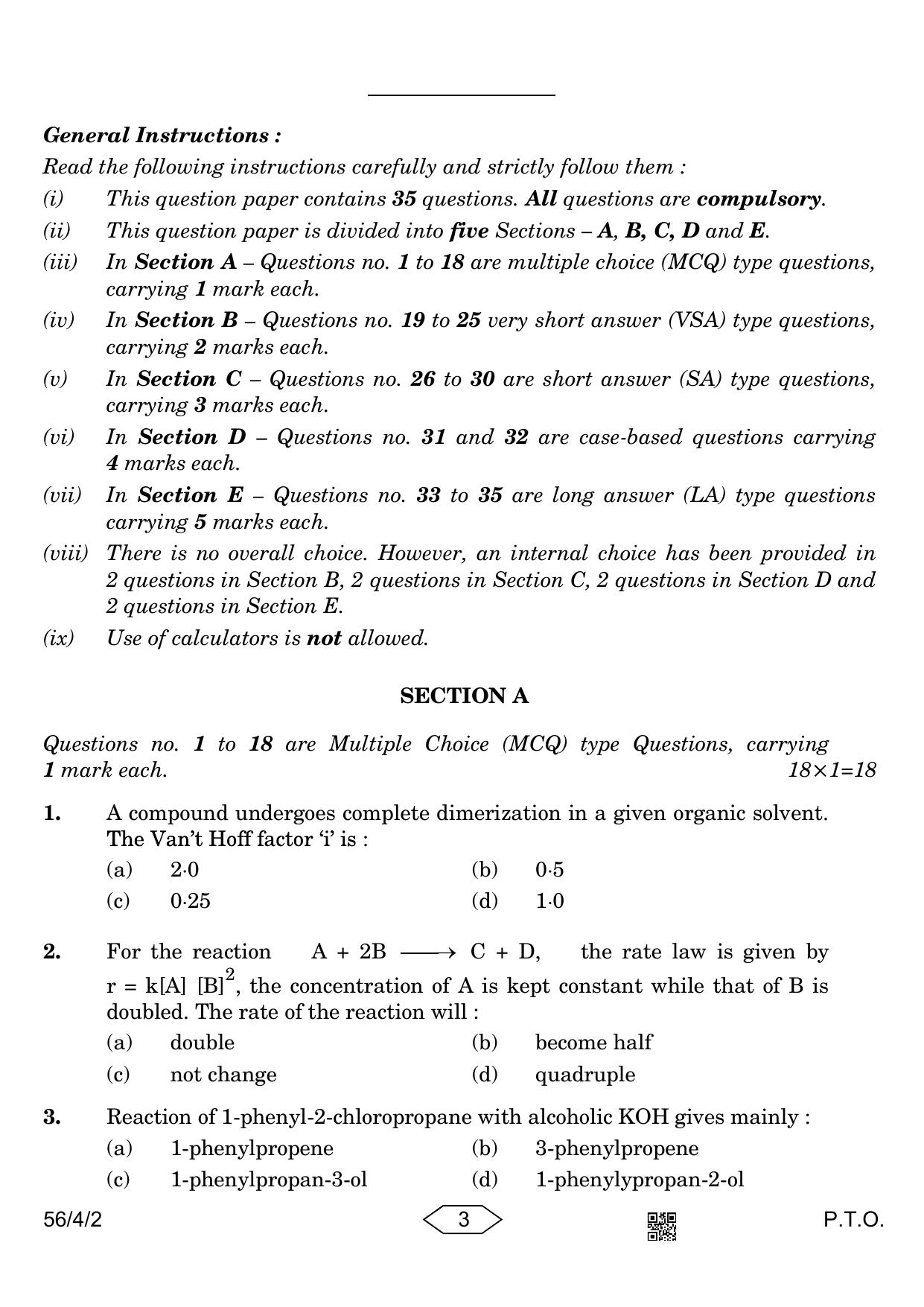 CBSE Class 12 56-4-2 Chemistry 2023 Question Paper - Page 3