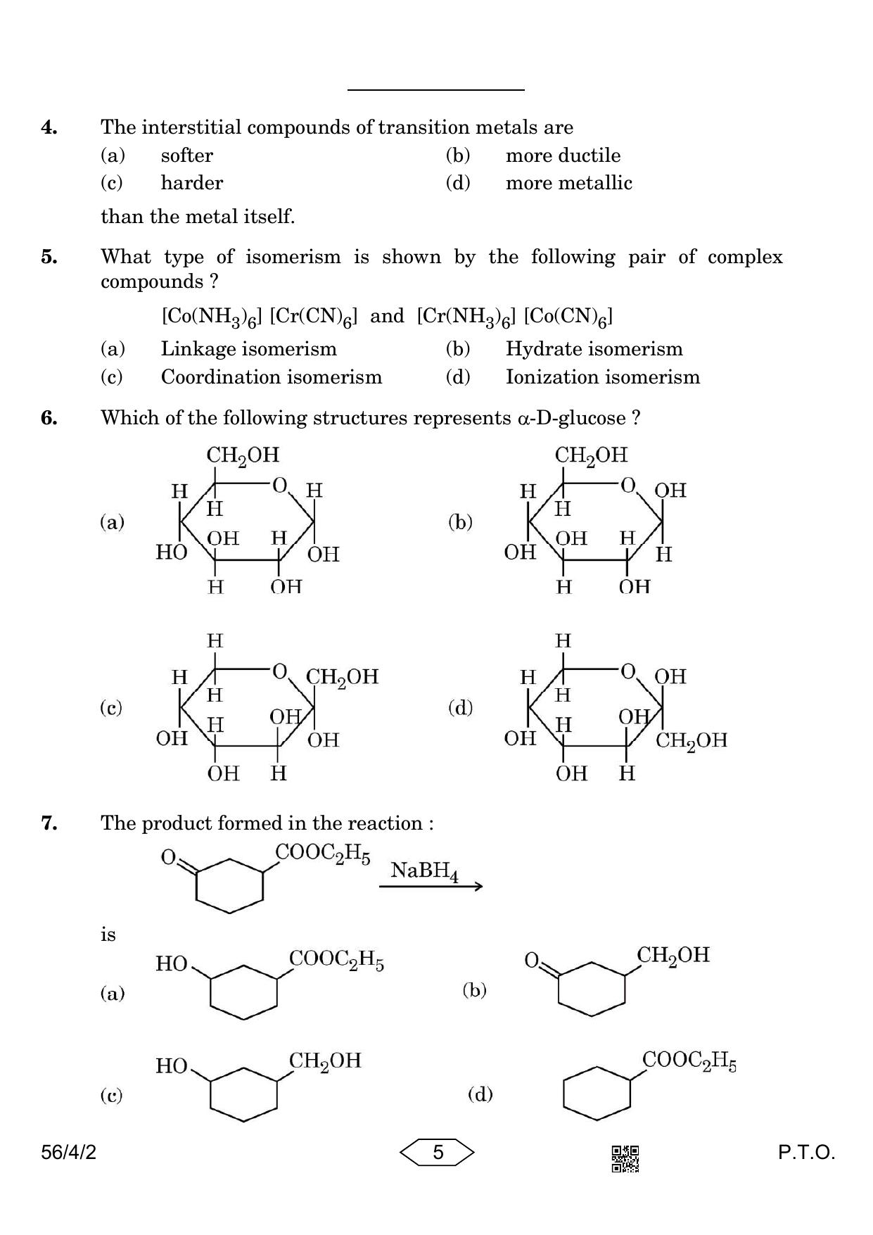 CBSE Class 12 56-4-2 Chemistry 2023 Question Paper - Page 5
