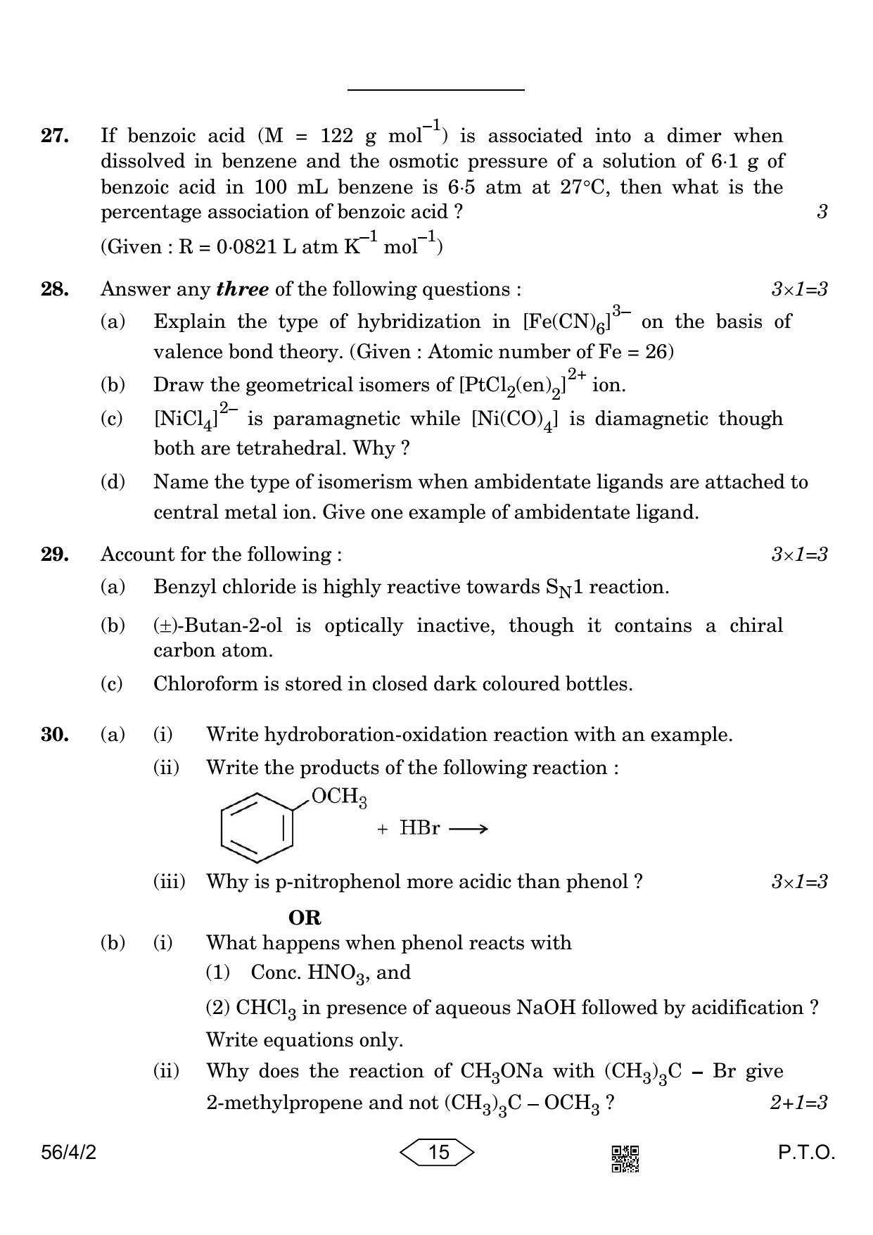 CBSE Class 12 56-4-2 Chemistry 2023 Question Paper - Page 15