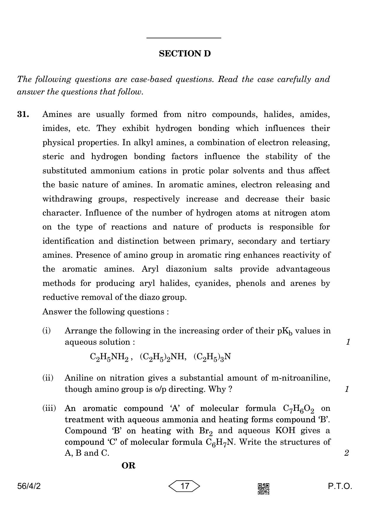 CBSE Class 12 56-4-2 Chemistry 2023 Question Paper - Page 17