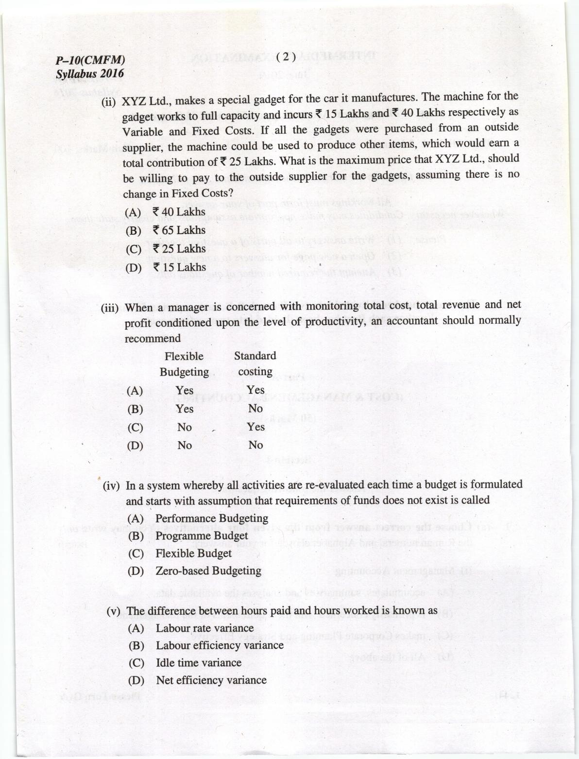 ICMAI June 2019 Cost & Management Accounting and Financial Management Question Paper  - Page 2