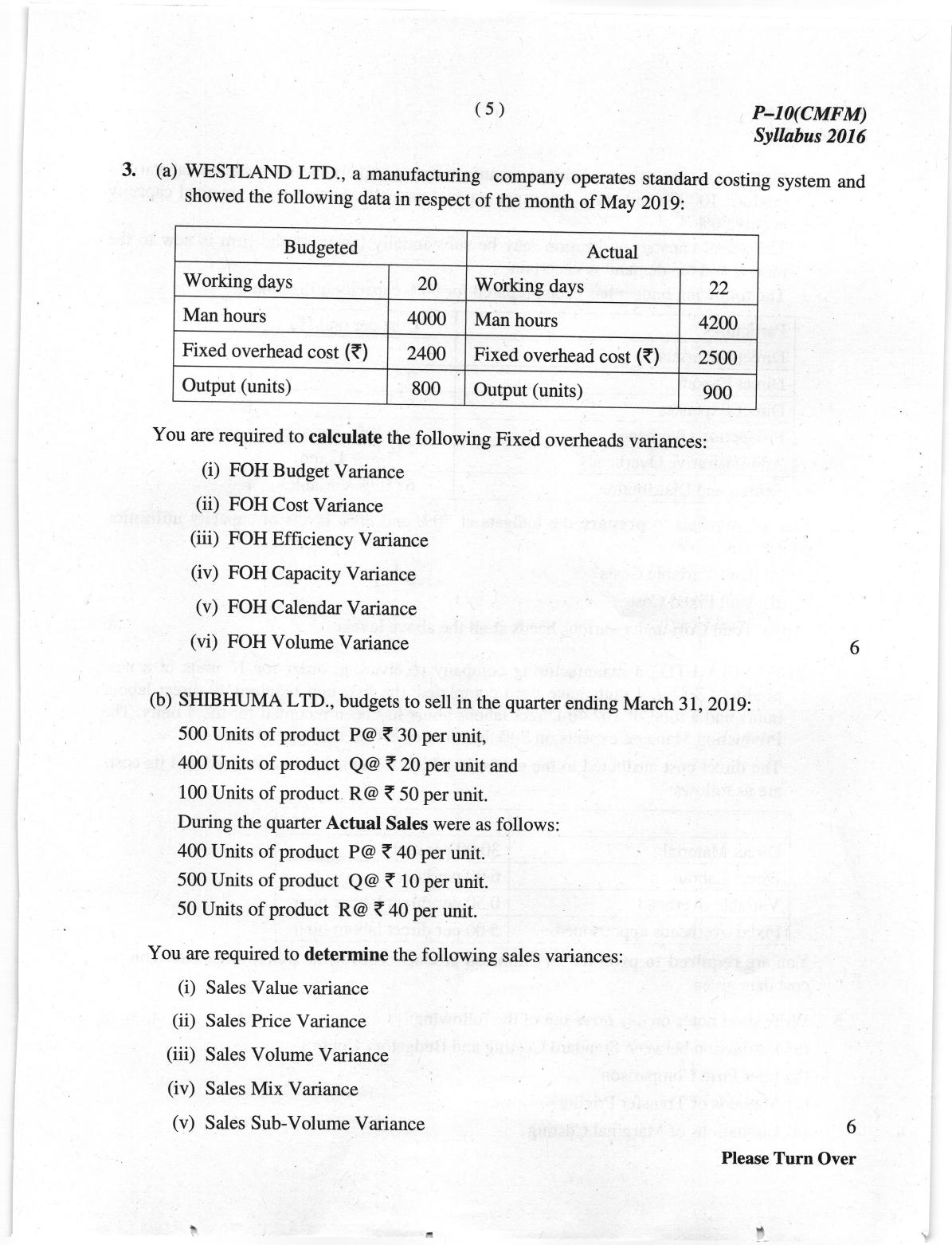 ICMAI June 2019 Cost & Management Accounting and Financial Management Question Paper  - Page 5