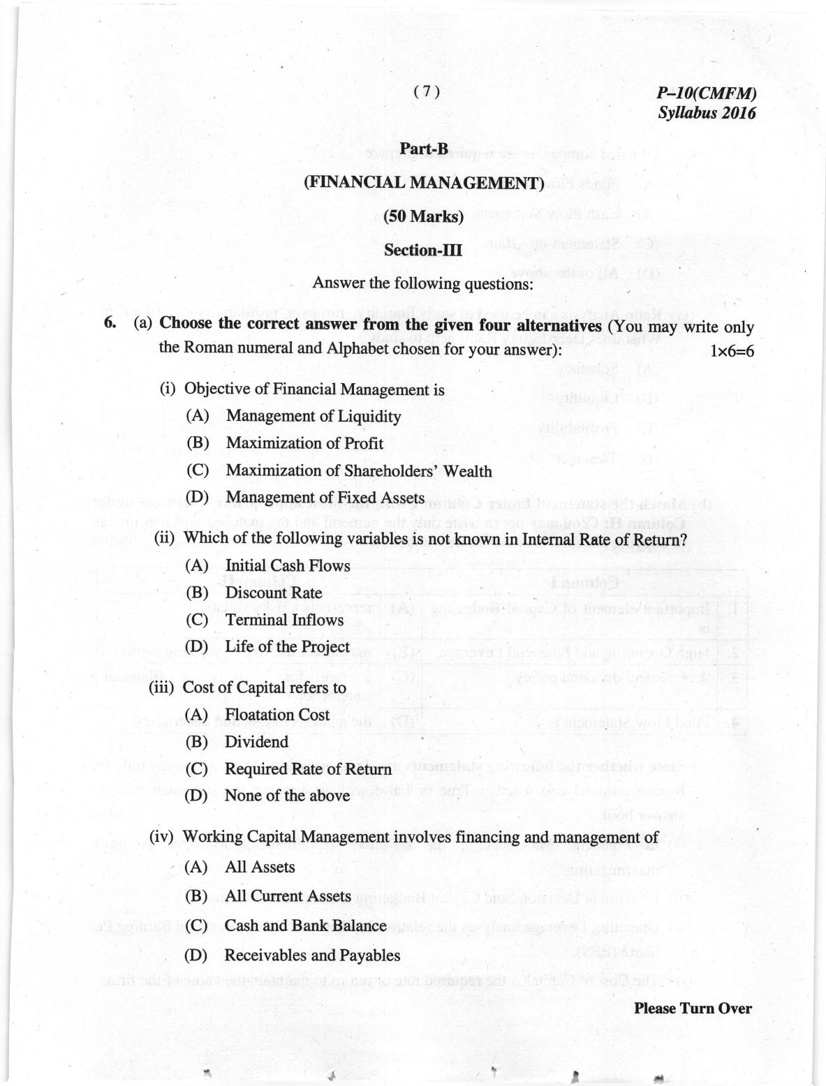 ICMAI June 2019 Cost & Management Accounting and Financial Management Question Paper  - Page 7