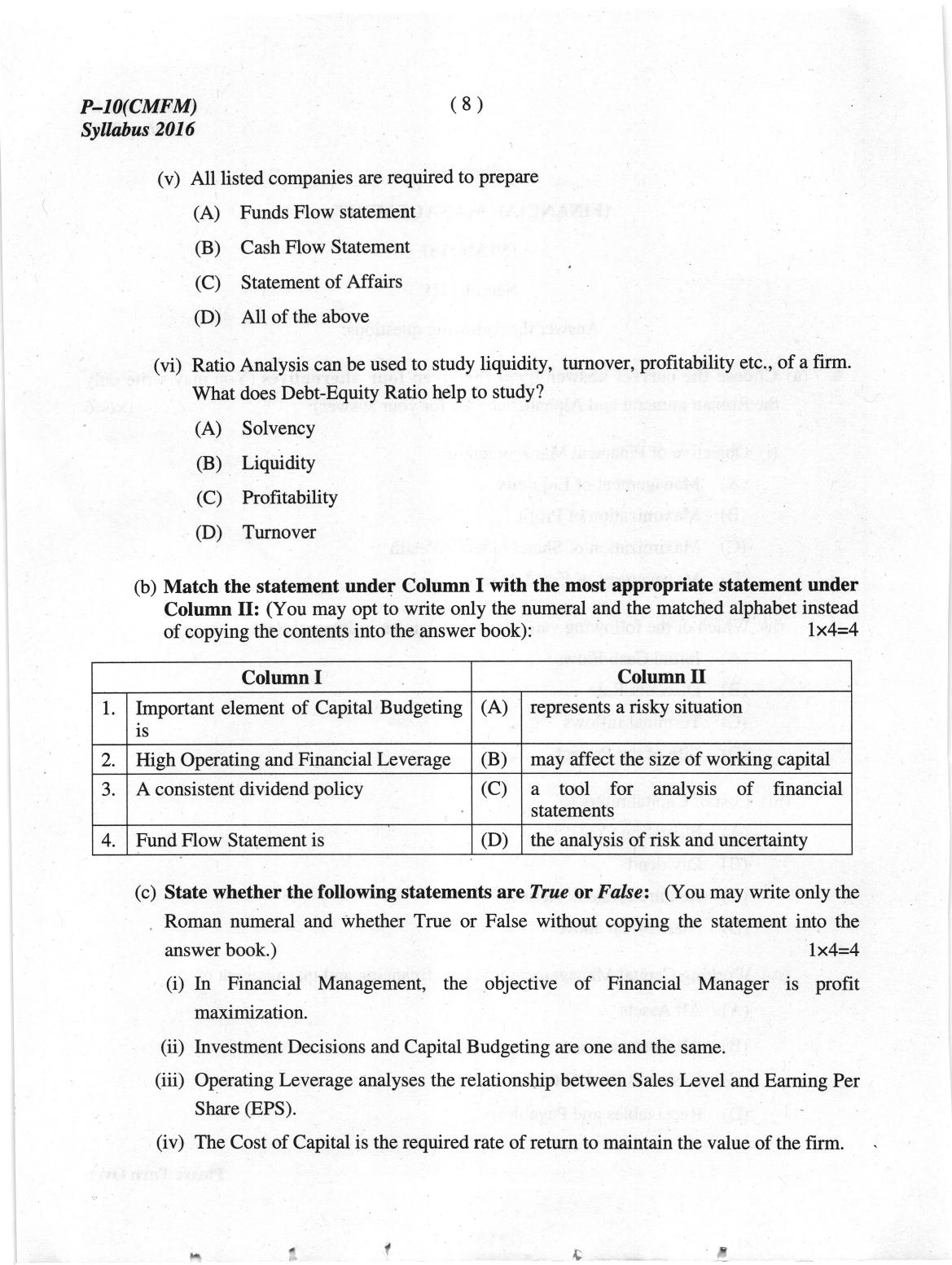 ICMAI June 2019 Cost & Management Accounting and Financial Management Question Paper  - Page 8