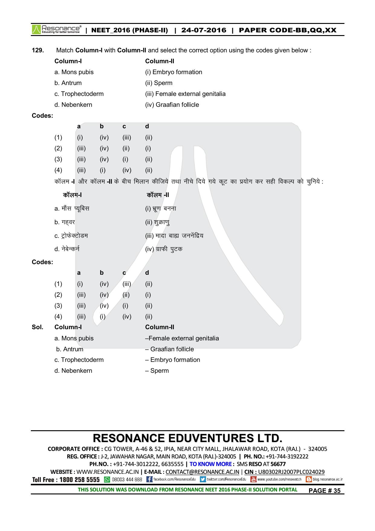 NEET Code XX 2016 Answer & Solutions - Page 56