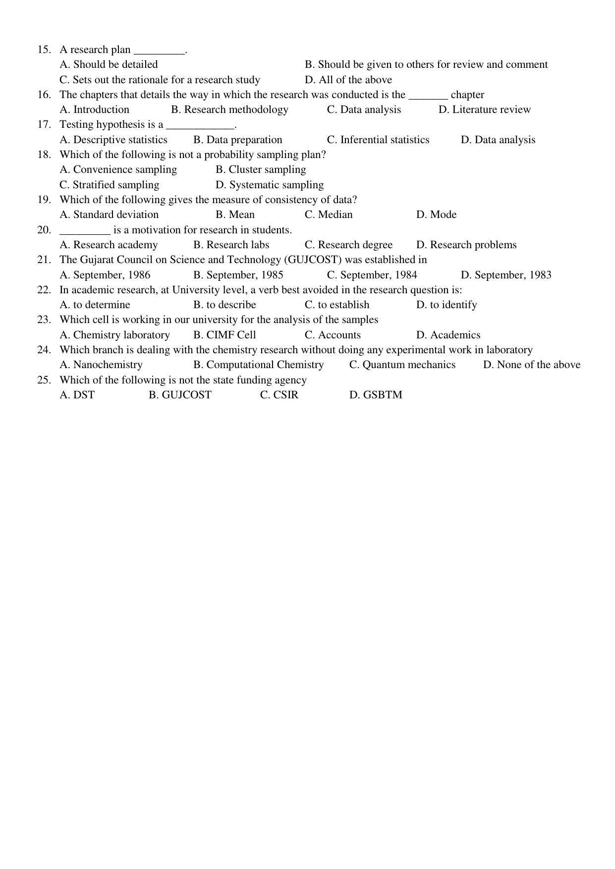 Hemchand North Gujarat University Sample Paper July-Sept 2021: M.Sc. Semester-III CH N - 604 Research Methodology Paper Code – 5013 (Old Course) - Page 2