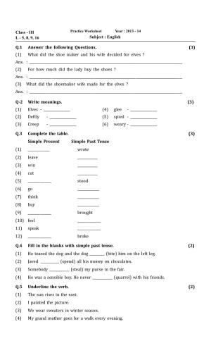 Worksheet for Class 3 English Assignment 15