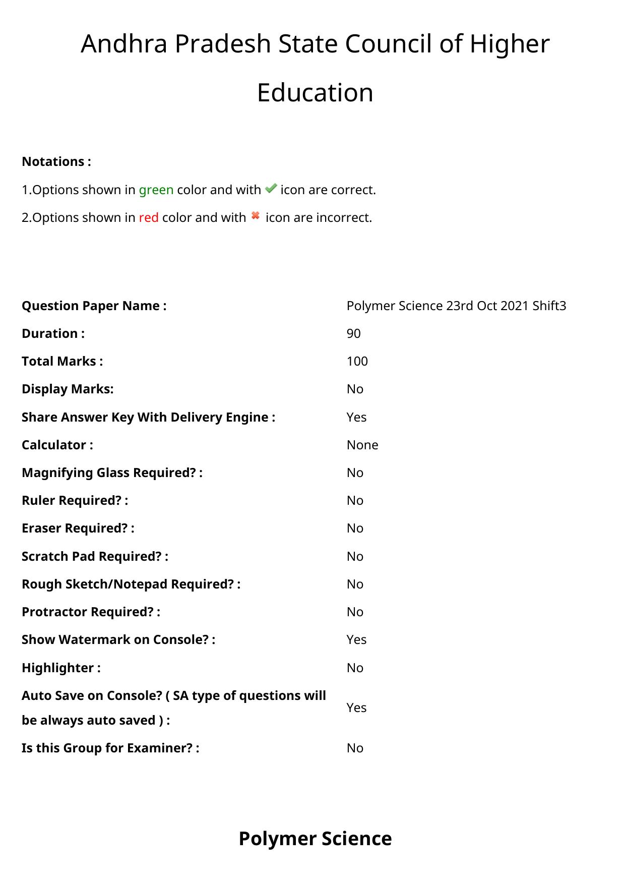 AP PGCET 2021 Polymer Science Question Paper with Answer Key - Page 1
