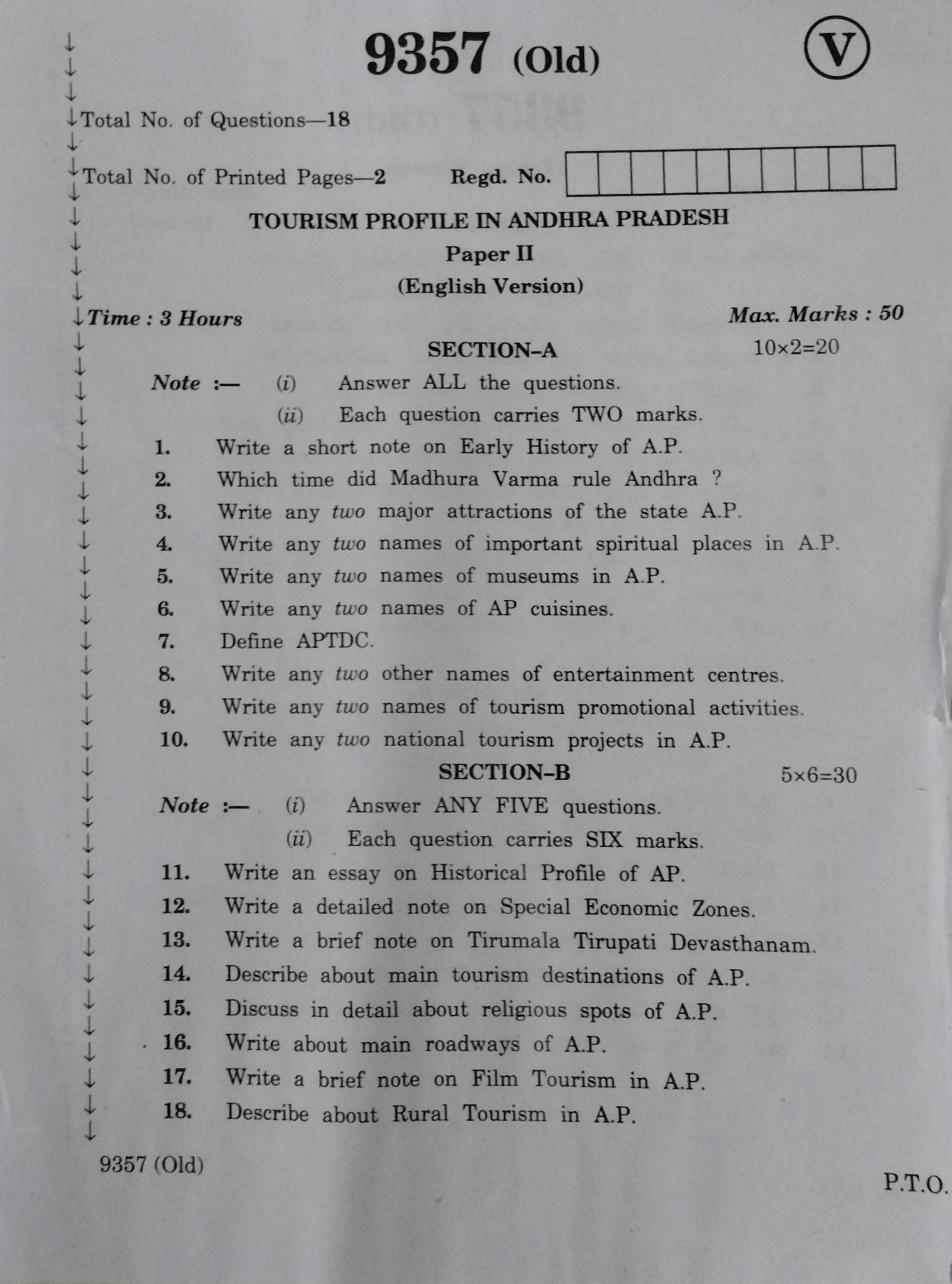 AP Inter 2nd Year Vocational Question Paper March - 2020 - Tourism Profile in Andhra Pradesh-II(old) - Page 1