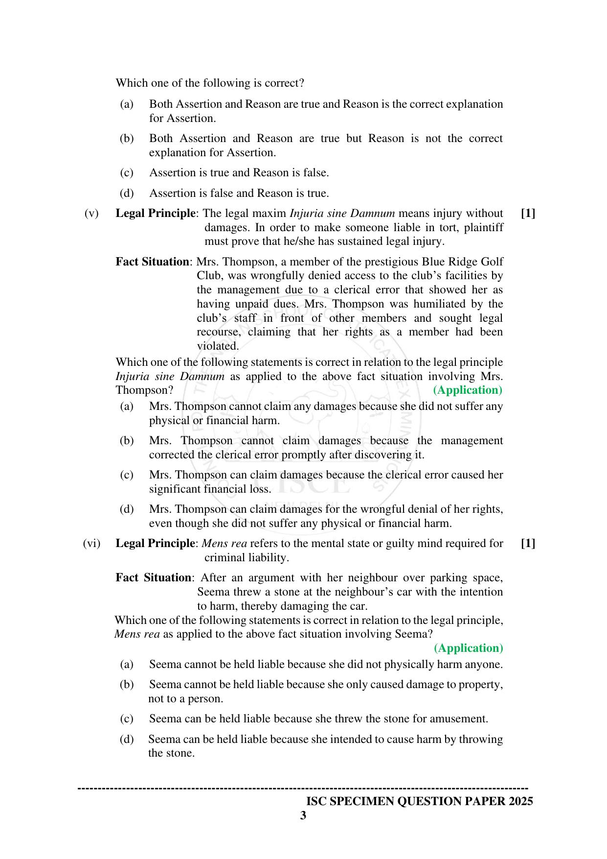 ISC Class 12 2025 LEGAL STUDIES (SQP & AK) Specimen Paper - Page 3