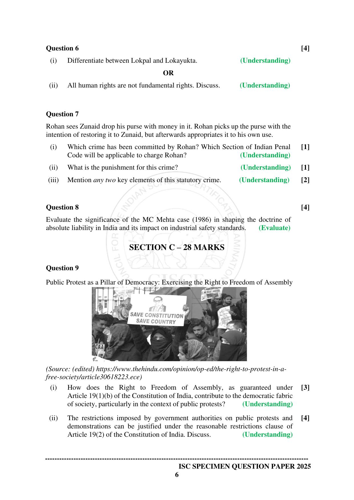 ISC Class 12 2025 LEGAL STUDIES (SQP & AK) Specimen Paper - Page 6