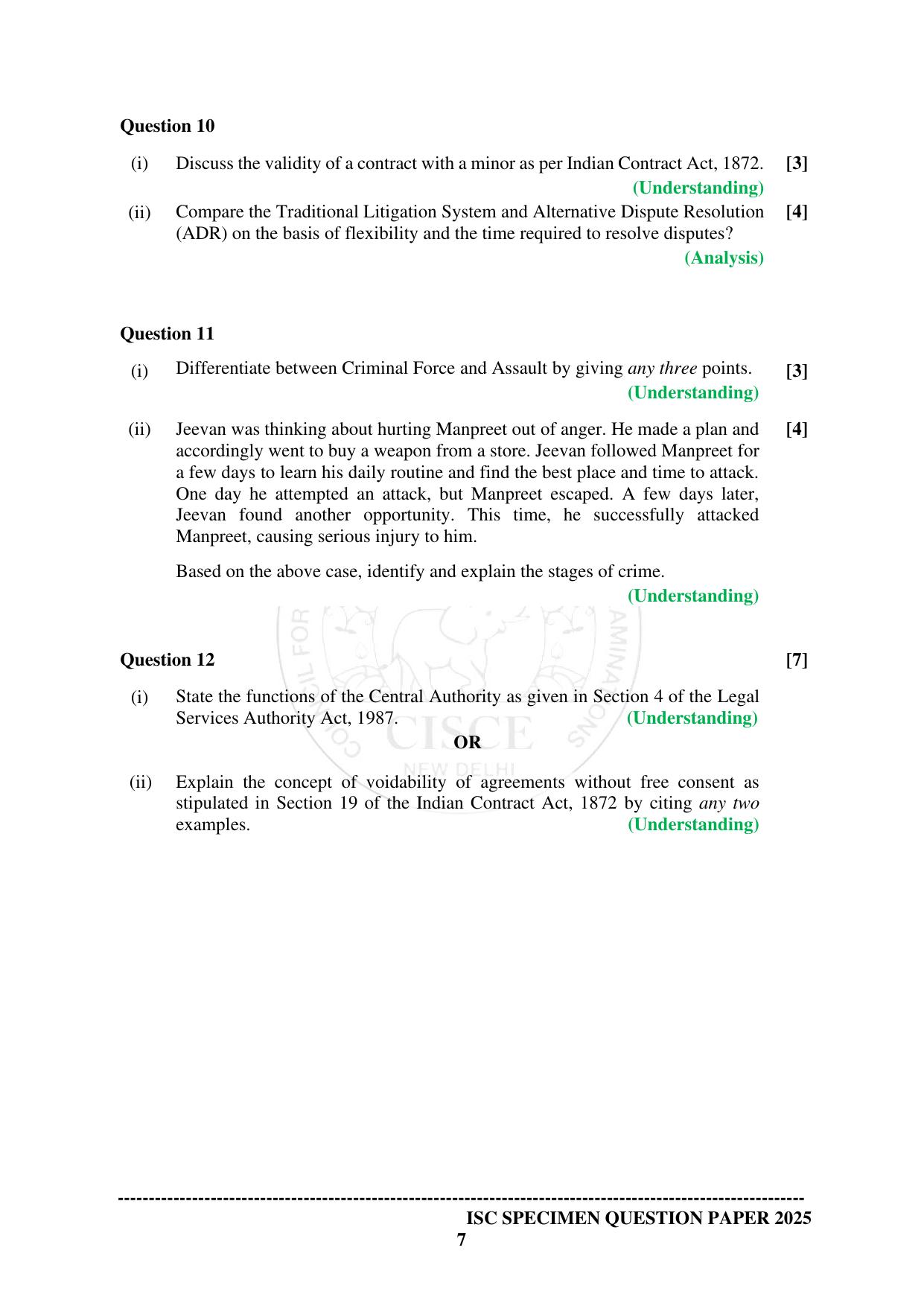 ISC Class 12 2025 LEGAL STUDIES (SQP & AK) Specimen Paper - Page 7
