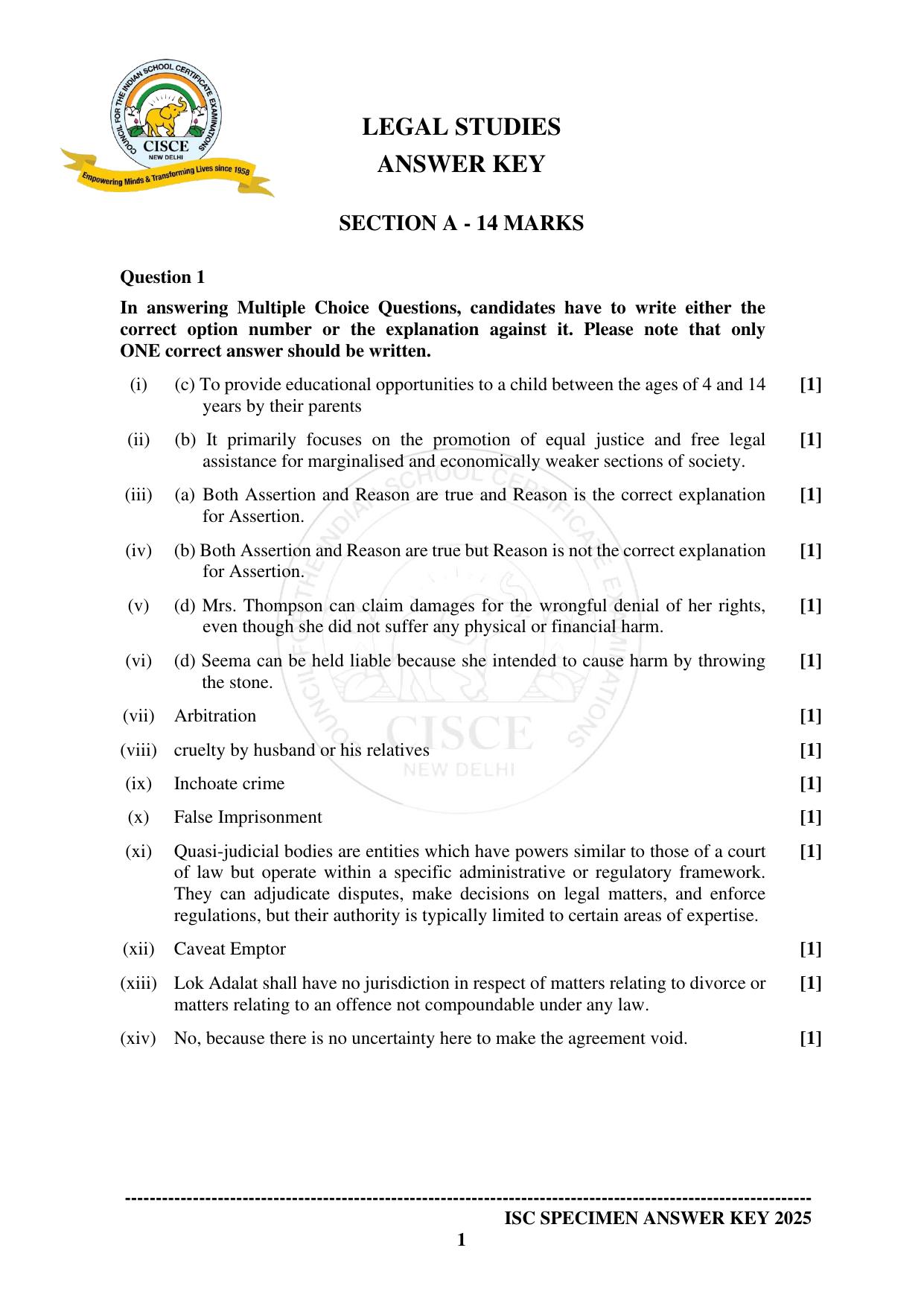 ISC Class 12 2025 LEGAL STUDIES (SQP & AK) Specimen Paper - Page 8
