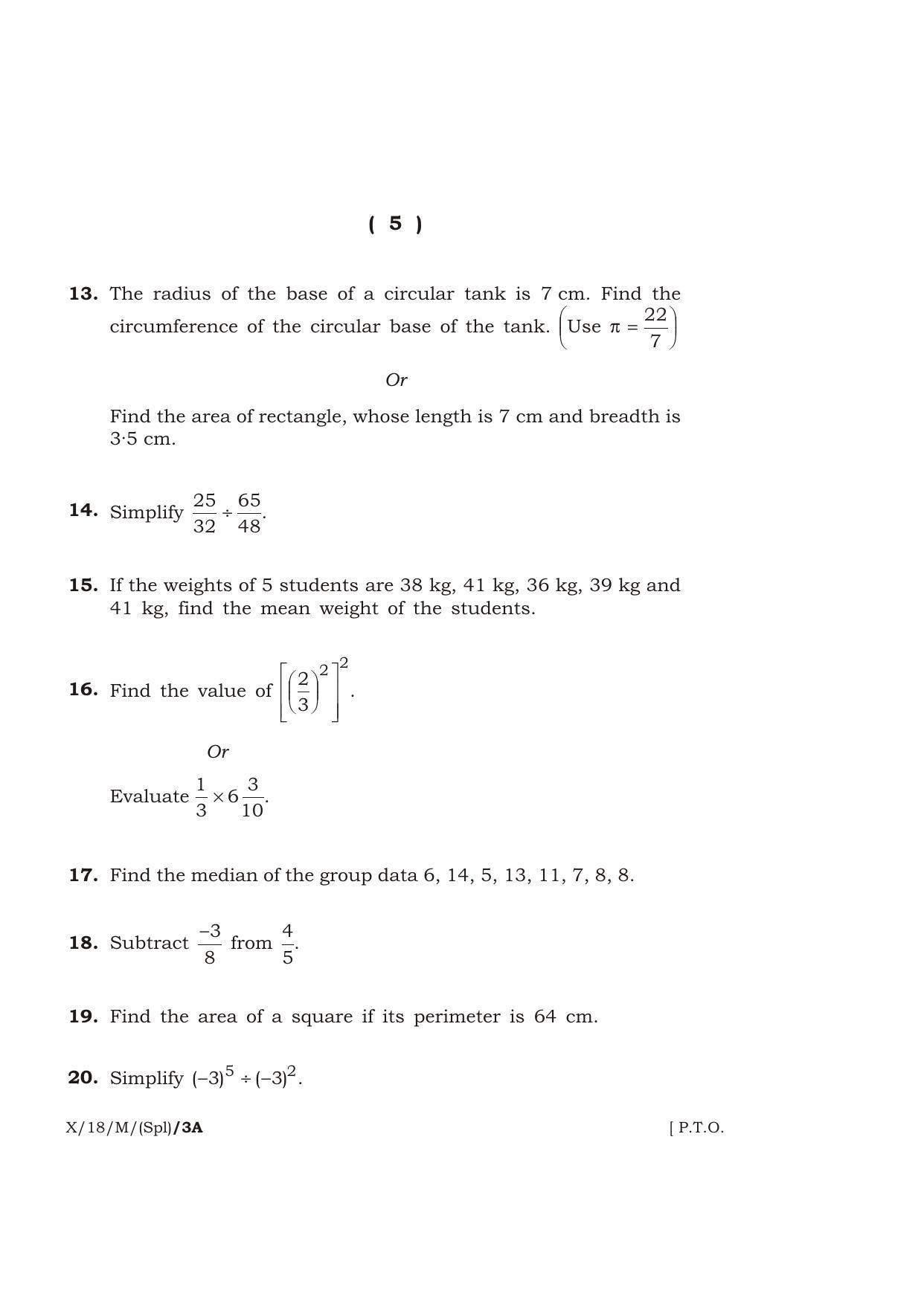 Meghalaya Board (MBOSE) Class 10 MATHEMATICS 2018 Question Paper - Page 5