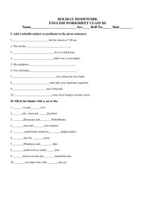 Worksheet for Class 3 English Assignment 31